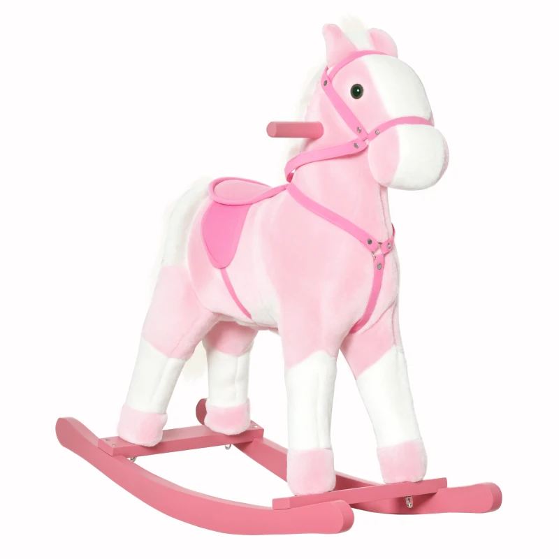 HOMCOM Cheval à Bascule Cheval de Cowboy Effet sonore Selle rênes Rose Blanc
