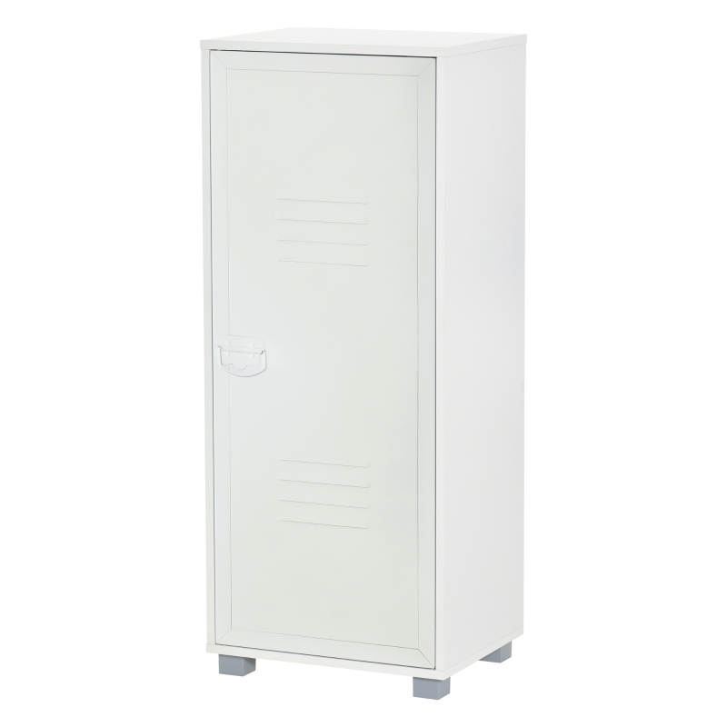 HOMCOM Vertical File Cabinet, Mobile Filing Cabinet with 3-Tier Cabinet and Metal Louvred Door for Home Office, White