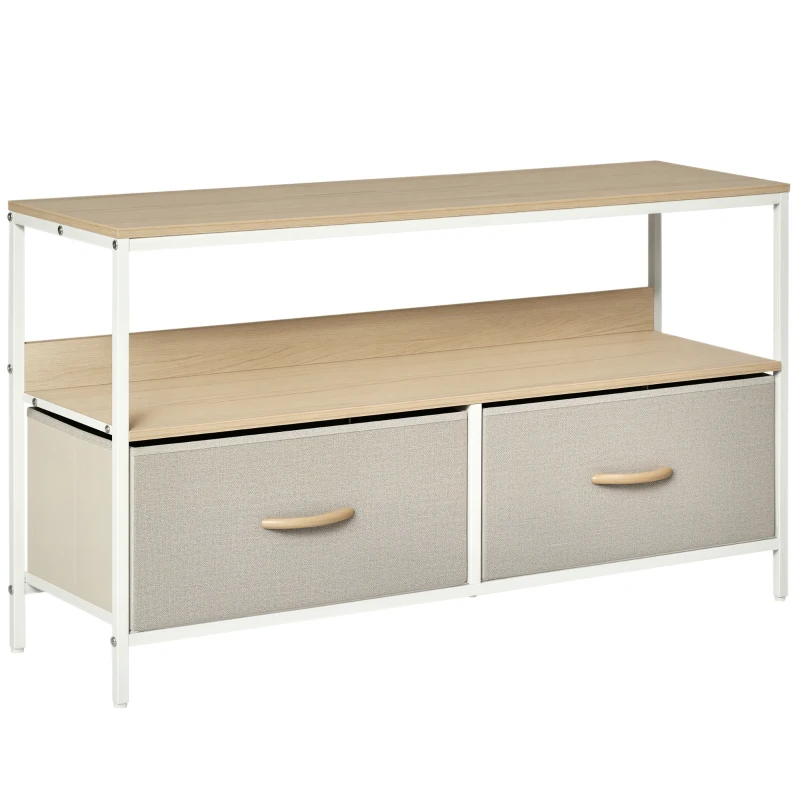 HOMCOM Mobilier pentru Televizor de 47" cu Sertare Pliabile din Material Textil și Raft, 98x29x56 cm, Lemn Natural