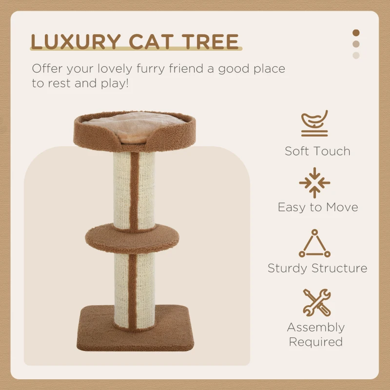 PawHut 2-Tier Cat Kitten Resting Tree w/ Top Basket Cushion Sisal Post Brown