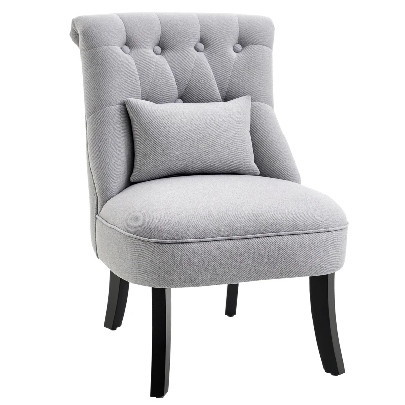 HOMCOM Fabric Single Sofa Dining Chair Tub Chair Upholstered W/ Pillow Solid Wood Leg Home Living Room Furniture Grey
