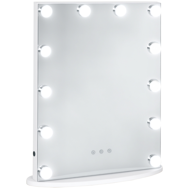 HOMCOM Espejo de Maquillaje Estilo Hollywood Espejo de Tocador Táctil con 12 Luces LED Ajustables 41,5x13,5x51 cm Blanco