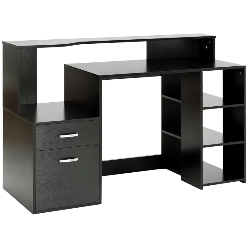 HOMCOM Bureau Informatique Bureau avec rangement multimédia Design Multi-rangements 137 L x 55 l x 92 H cm noir