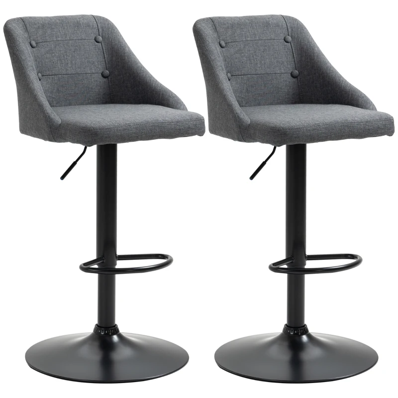 HOMCOM Adjustable Barstools Set of 2, Swivel Kitchen Chairs, Bar Stools with Tufted Back, Footrests for Counter and Dining Room