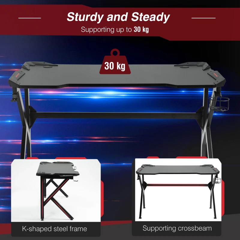 HOMCOM Gaming Desk with Headphone Hook and Cup Holder, 120 x 66 x 75cm Computer Table for Gaming Room, Black