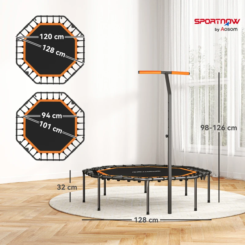 SPORTNOW Fitness-Trampolin, Trainingstrampolin mit verstellbarem Haltegriff, stabil und leise, für drinnen, Stahl, Orange(m-3)