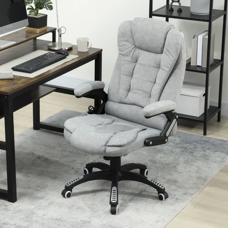 Vinsetto Silla Oficina con Masaje de 6 Puntos con Función Basculante con Calefacción Altura Ajustable 65x71x110-120 cm Gris