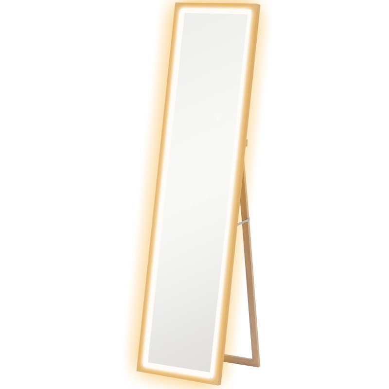 HOMCOM Full Length Mirror, with Adjustable Outer Light, Oak