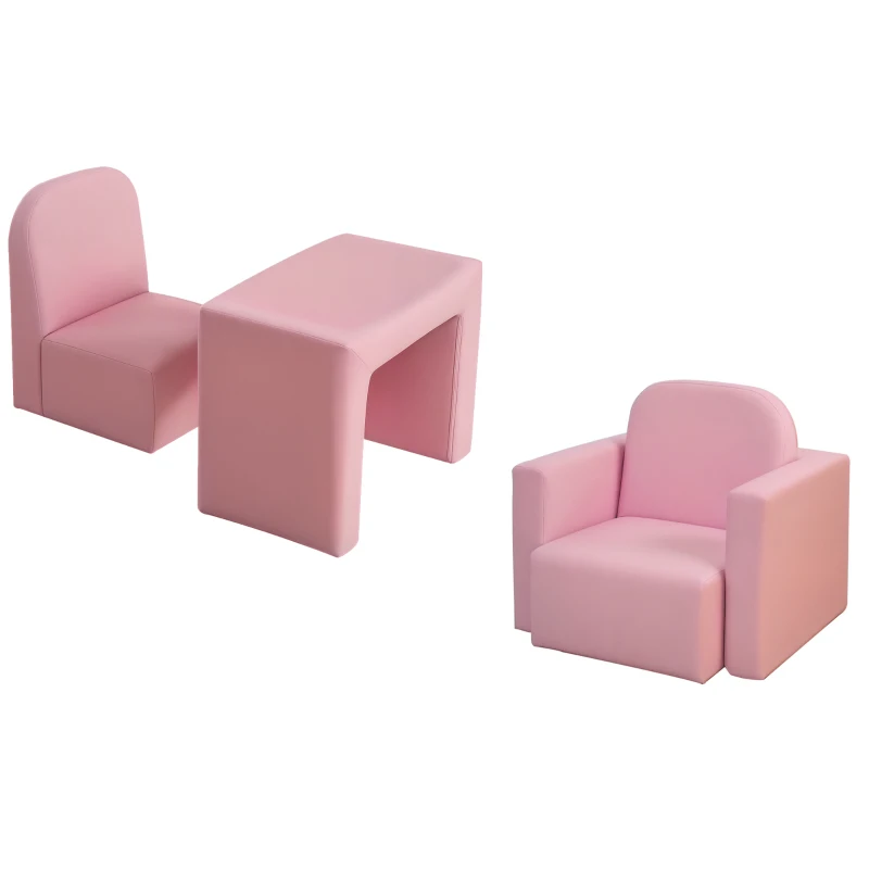 HOMCOM Fauteuil Enfant Multifonction 2 en 1 Ensemble Chaise Table permutable pour Enfant revêtement synthétique Rose