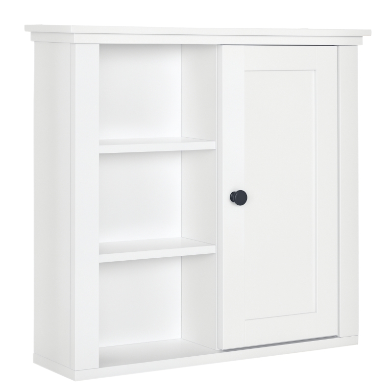 HOMCOM Armadietto 3 Ripiani Anta Design Moderno Salvaspazio da Parete Bagno e Cucina Legno 53x14,5x50.5cm Bianco
