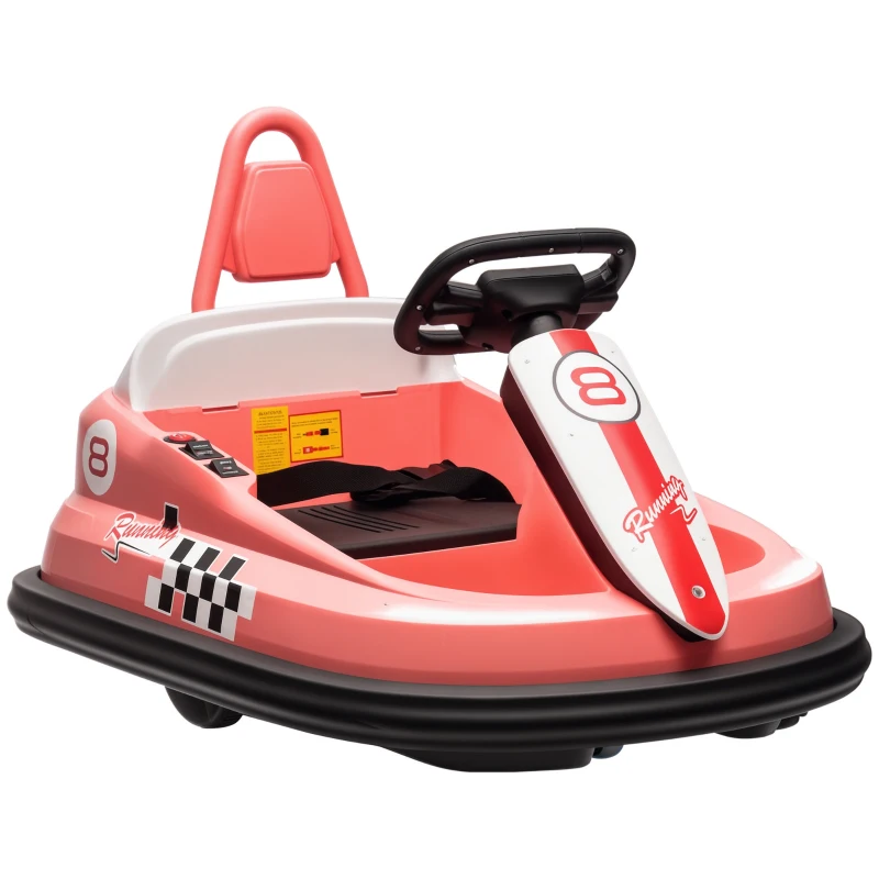 HOMCOM 6V Electric Kids Bumper Car, 6V Spin Waltz Car, with Music, Horn, Lights - Pink