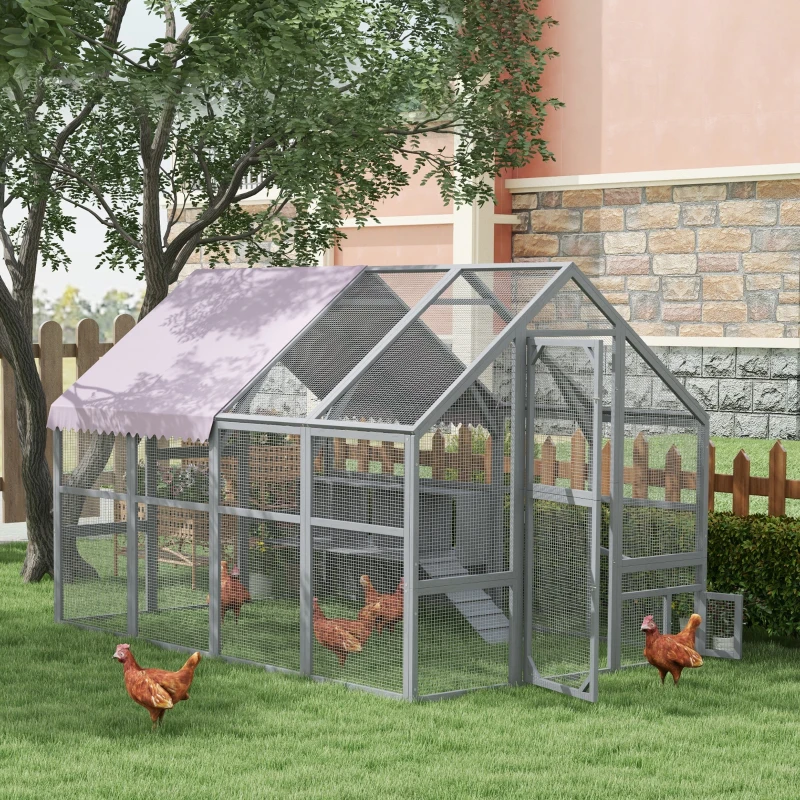 PawHut Pollaio recinto per galline, accessibile, resistente alle intemperie, 280 x 185,5 x 188 cm, Grigio