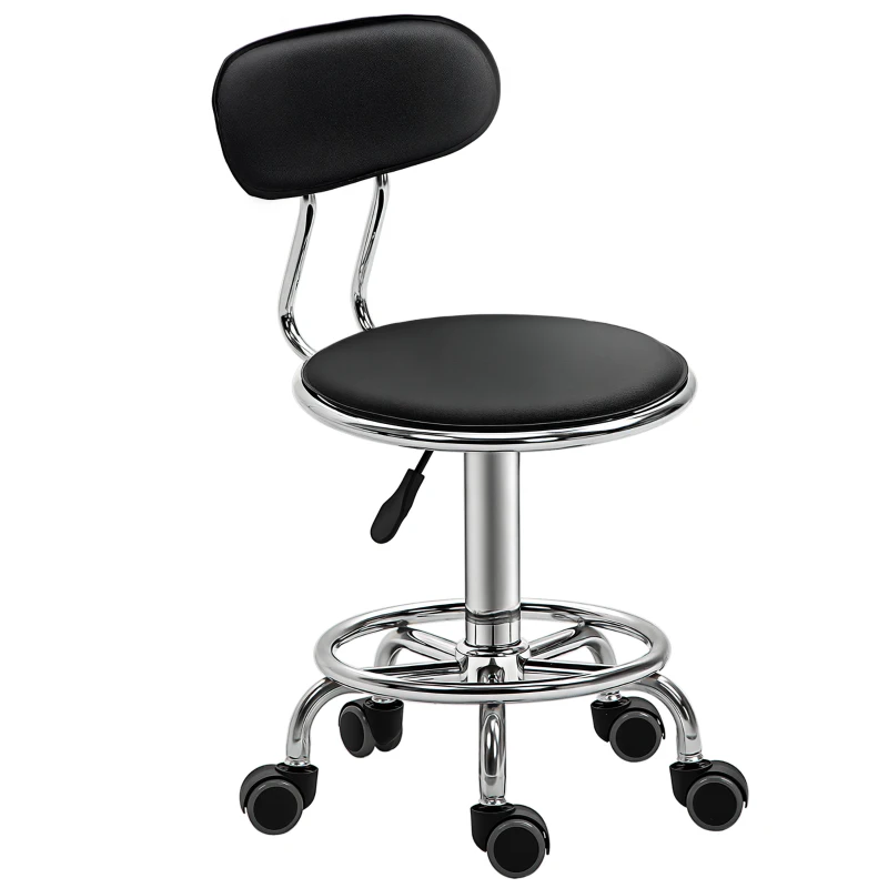 HOMCOM Sgabello per Estetista con 5 Rotelle, Schienale Curvo e Altezza Regolabile, 38x48x70.5-86 cm, Nero