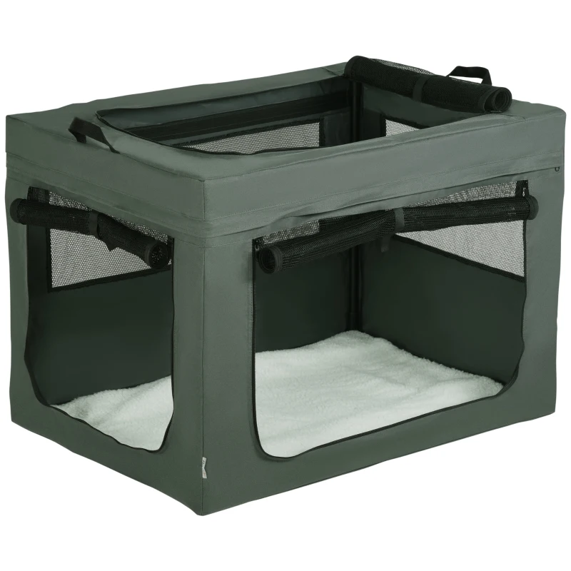 PawHut Sac de transport pliable pour animaux de compagnie avec poignée tissu en maille 89,5L x 62,5l x 62,5H cm gris noir