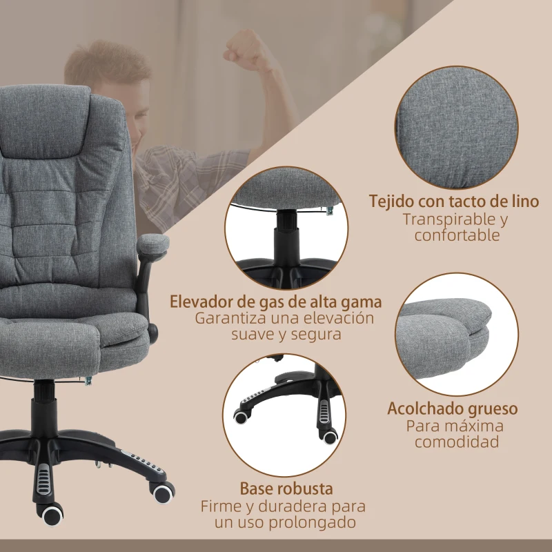 Vinsetto Silla de Masaje con 6 Puntos de Masaje con Función de Calefacción Altura Ajustable y Ruedas 68x72x110-120 cm Gris