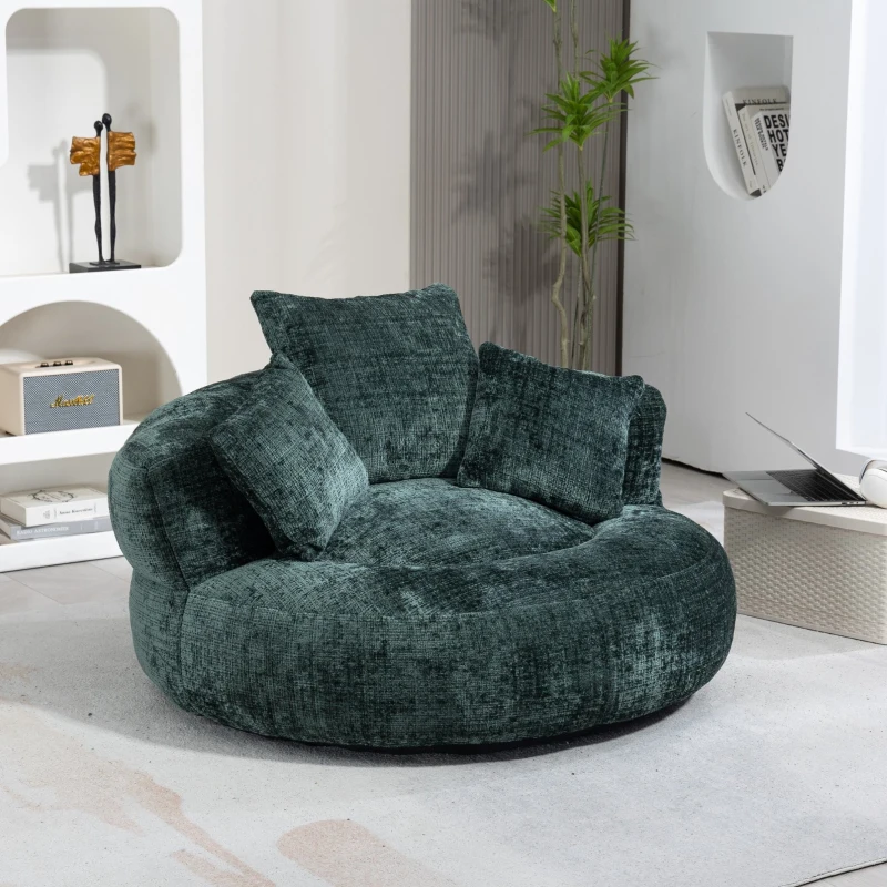 Lazy Sofa Bean Bag Chair with Memory Foam Filling, High Back and Three Pillows, Indoor and Outdoor Use, 108L x 108W x 52H cm, Green