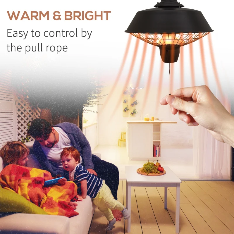 Outsunny 2100W Hanging Outdoor Halogen Electric Heater, Ceiling Mounted Patio Garden Warmer Light, Black