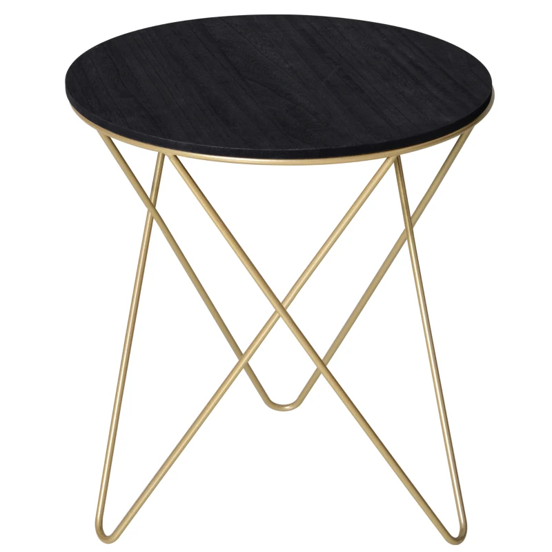 HOMCOM Round Coffee Table, Sofa End Table with Metal Crossed Legs, Modern Living Room Table - Black, Gold Tone (Φ43cm)