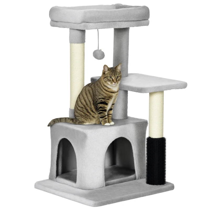 PawHut Árbol Rascador para Gatos Medianos con Nido Plataforma Bola Colgante Juguete Rascador y Postes de Sisal 48x48x85 cm Gris