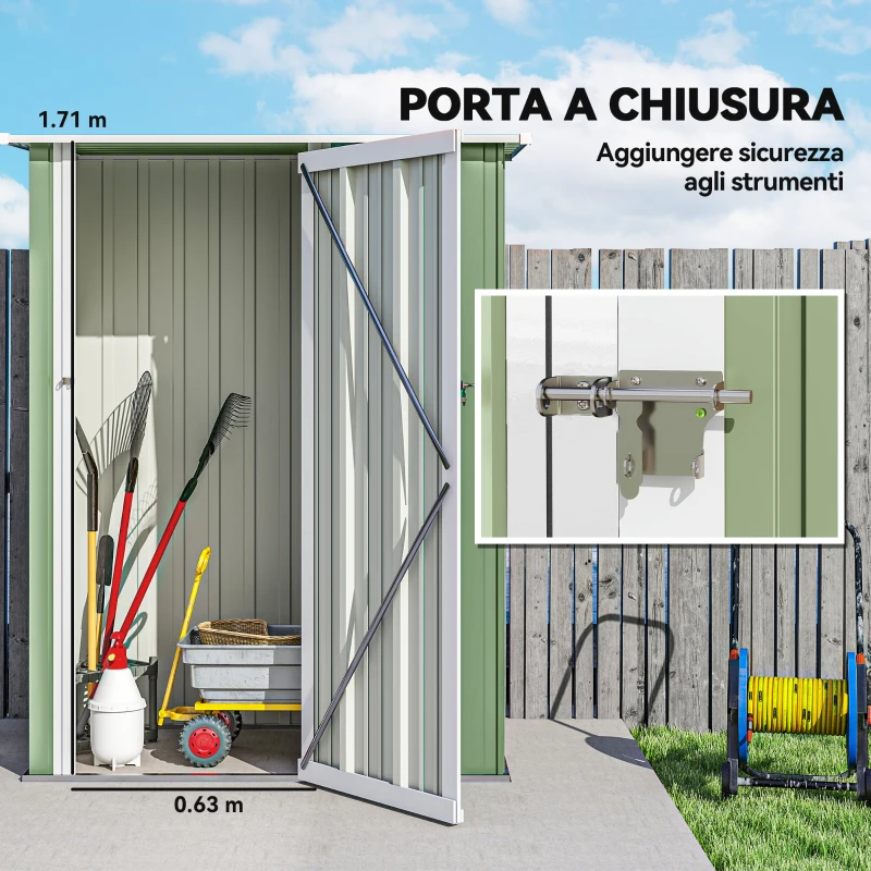 Outsunny Casetta Porta Attrezzi Capanno in Acciaio Impermeabile 142x84x189cm
