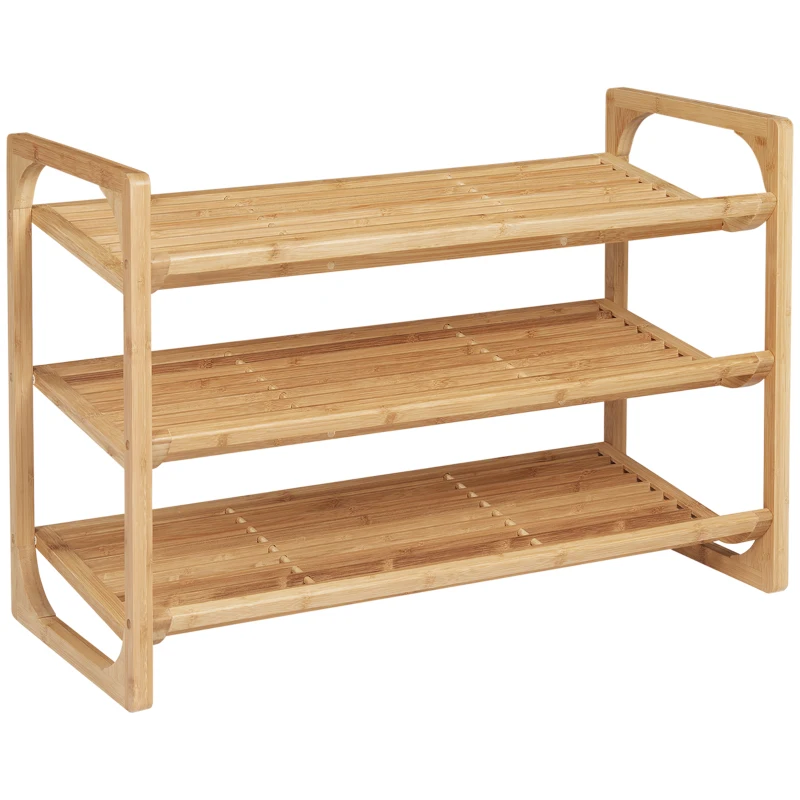 HOMCOM Zapatero de Bambú de 3 Niveles Estante Zapatero Estantería para 9 Pares de Zapatos para Entrada 76x33x51 cm Natural