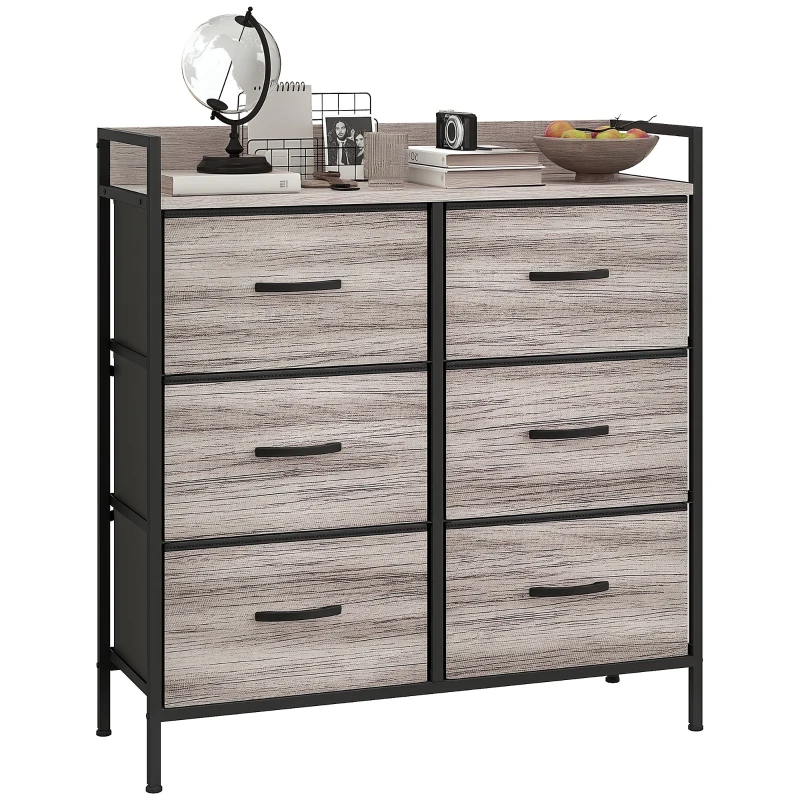 HOMCOM Stoff-Kommode, 6 faltbare Schubladen, Regal, Stahlrahmen, 79 x 29 x 85, Grau