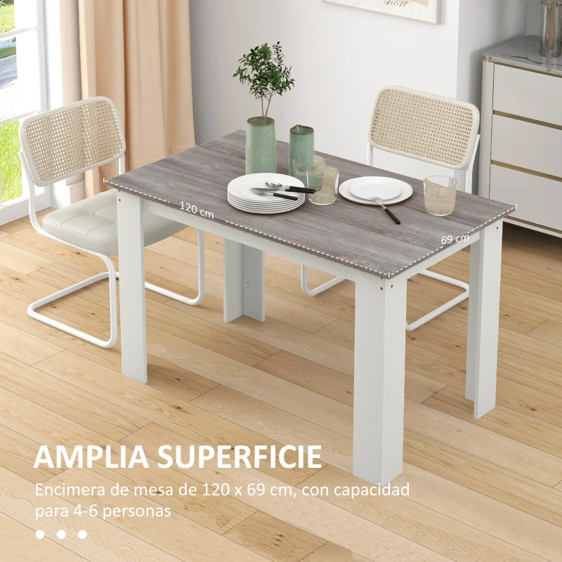 HOMCOM Mesa de Comedor para 4-6 Personas Rectangular de Melamina de Madera y Estilo Moderno 120x69x75 cm Gris y Blanco