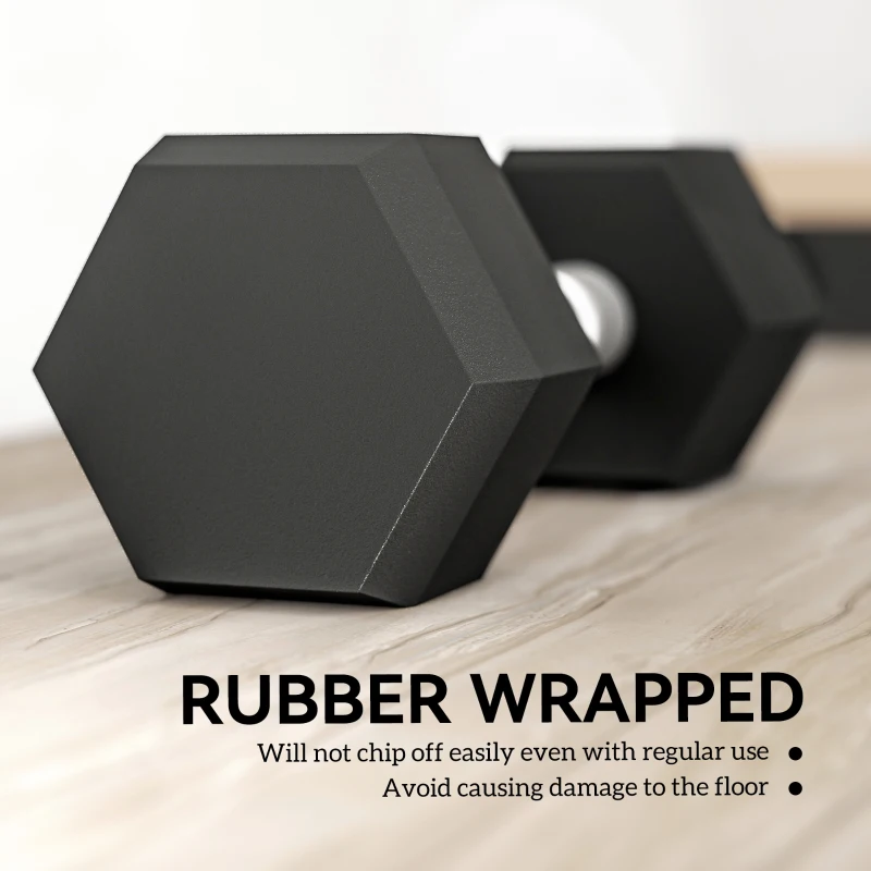HOMCOM hexagon dumbbells set van 2 gietijzeren dumbbells handvat gekartelde dumbbell set dumbbell set gewichten metaal rubber zwart 2 x 6 KG(m-4)