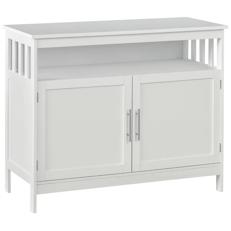 HOMCOM Kitchen Console Table/Buffet Sideboard/Wooden Storage Table with 2-Level Cabinet and Open Shelf, White