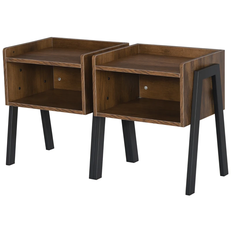 HOMCOM Lot de 2 Tables de Chevet empilables Tables de Nuit en bois table d'Appoint Style Industriel 46 x 35 x 52,5 cm Marron Rustique et Noir