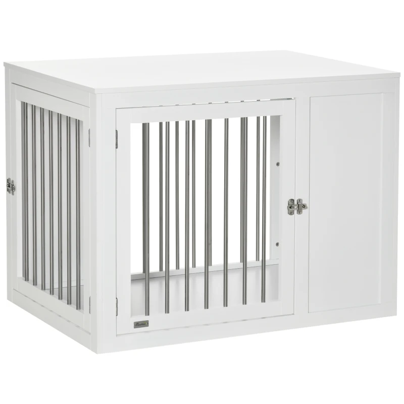 PawHut 2-in-1 Dog Cage and Side Table, with Two Lockable Doors, for Medium  Large Dogs - White