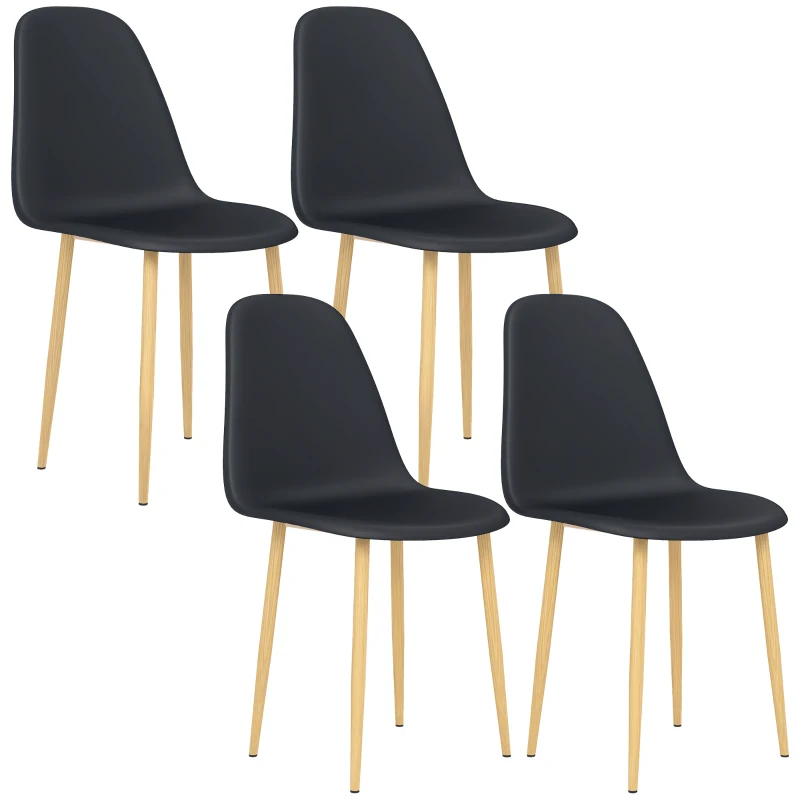 HOMCOM Modern Dining Chairs Set of 4, Kitchen Chairs with Backrest and Steel Legs for Dining Room, Living Room, Black