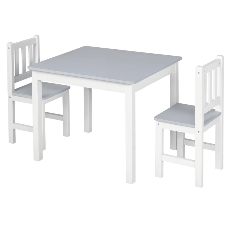 HOMCOM Kids Table and Chair Set 3 Pieces Toddler Preschoolers Desk with 2 Chairs for Indoor Study Rest Snack Time Grey