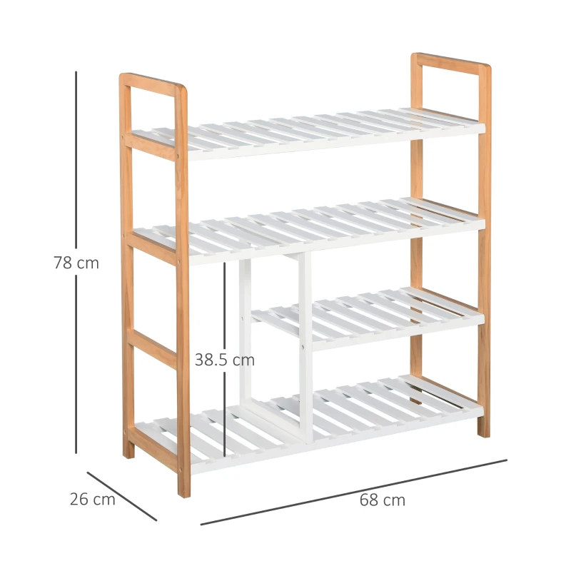 HOMCOM 4 Tier Shoe Racks, Narrow Shoe Shelf with Wooden Frame, Storage Stand Organizer for Hallway, 78 x 68 x 26 cm, Natural