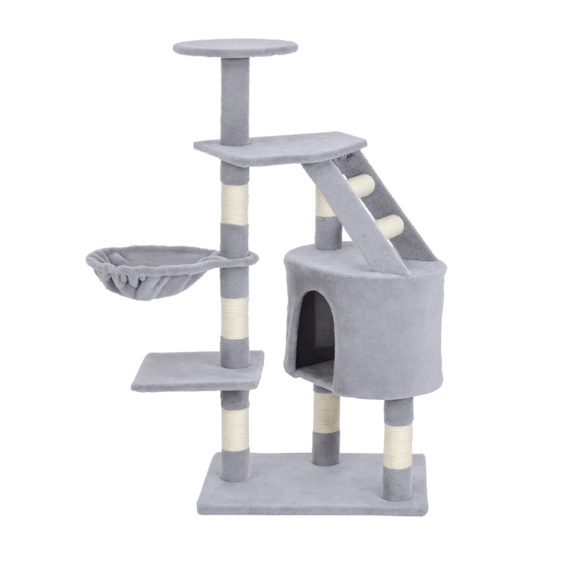 PawHut Cat Tree for Indoor Cats Kitten Scratching Post Scratch Scratcher Climb Activity Center Play House Pet Furniture 125cm (Grey)
