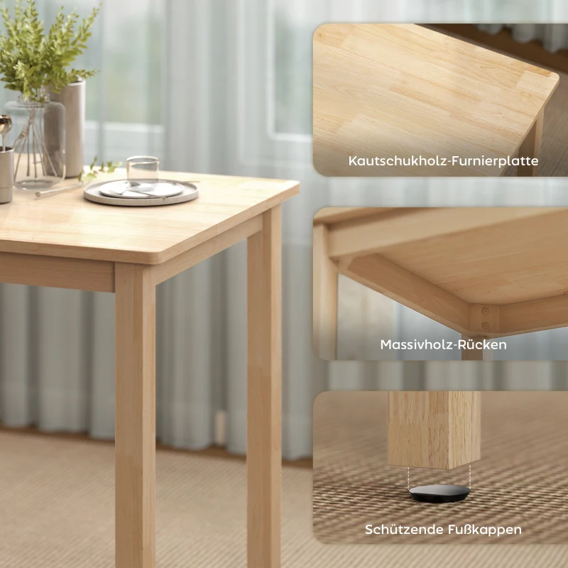 HOMCOM 3-delige Eettafelset met 2 Stoelen, Keukentafel voor Compacte Ruimtes, Gevoerde Stoelen, Ruimtebesparend, MDF, Natuurlijk Hout(m-7)