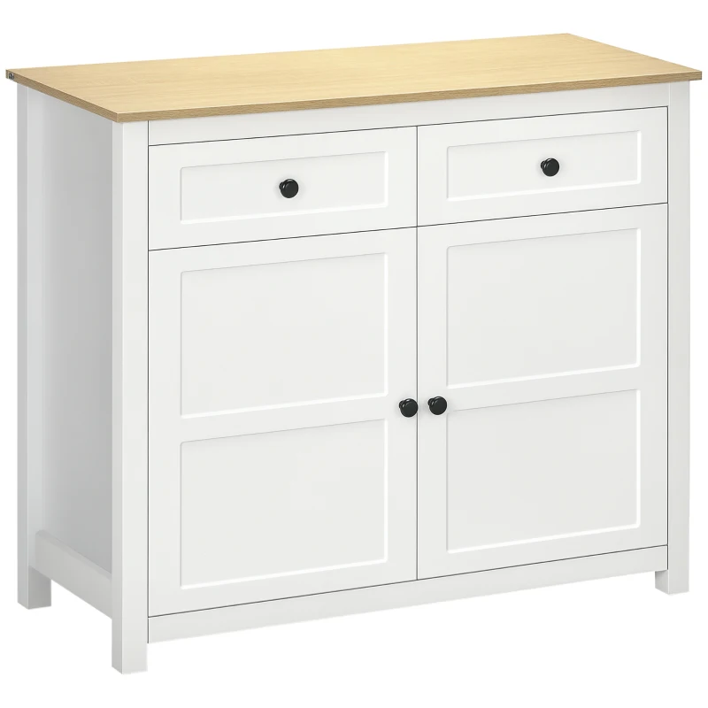 HOMCOM Commode meuble de rangement 2 portes avec étagère réglable en hauteur 2 tiroirs 100 x 40 x 85 cm blanc et aspect bois