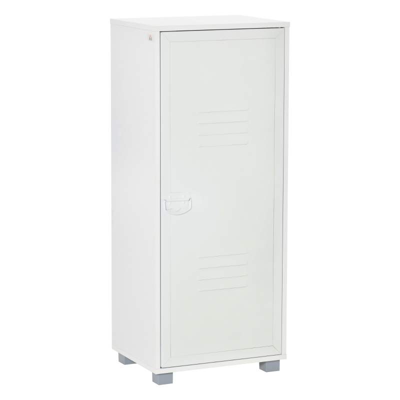HOMCOM Vertical File Cabinet, Mobile Filing Cabinet with 3-Tier Cabinet and Metal Louvred Door for Home Office, White