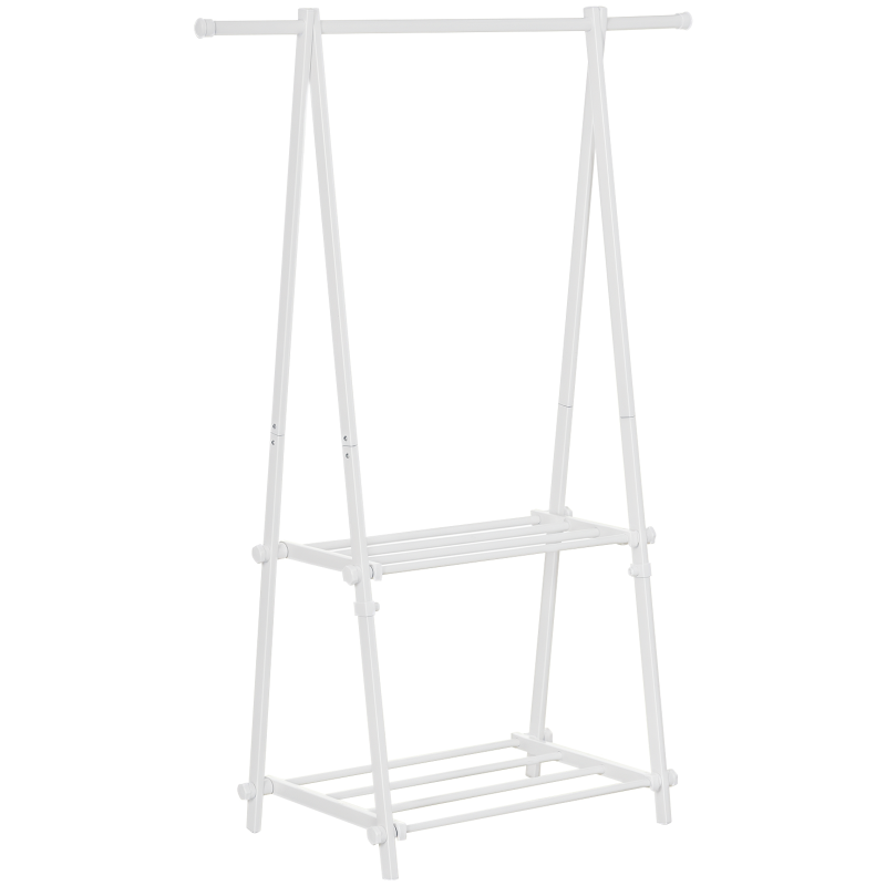 HOMCOM Suporte para Cabide Dobrável com 2 Prateleiras e  1 Barra para Pendurar Roupas para Sala Quarto Entrada 107,5x45x150 cm