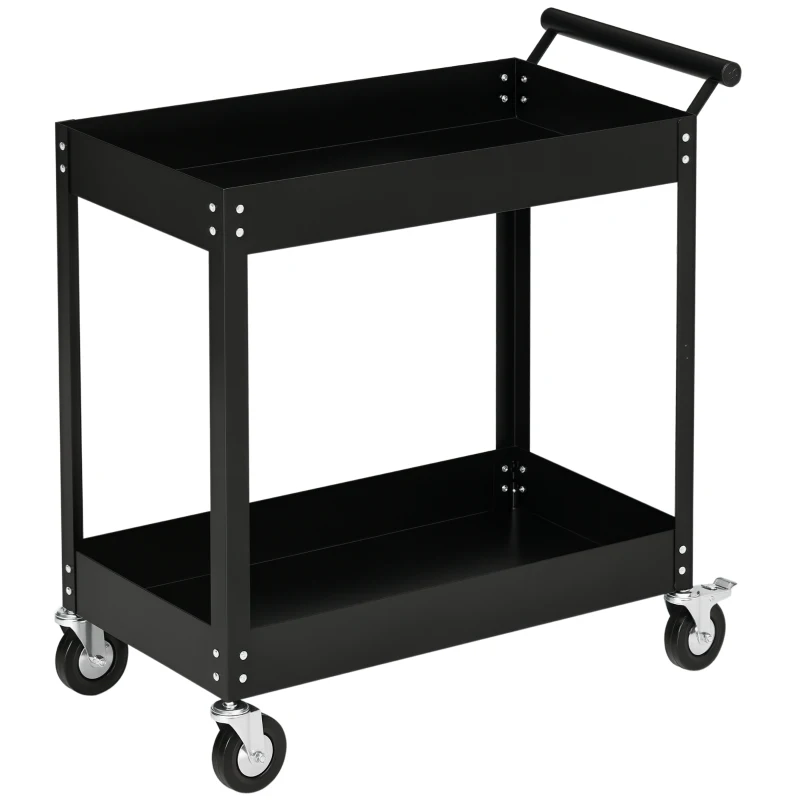 DURHAND Carro de Herramientas de 2 Niveles Carro de Taller con Ruedas de Acero para Garaje Carga 150 kg 84,5x38x84 cm Negro