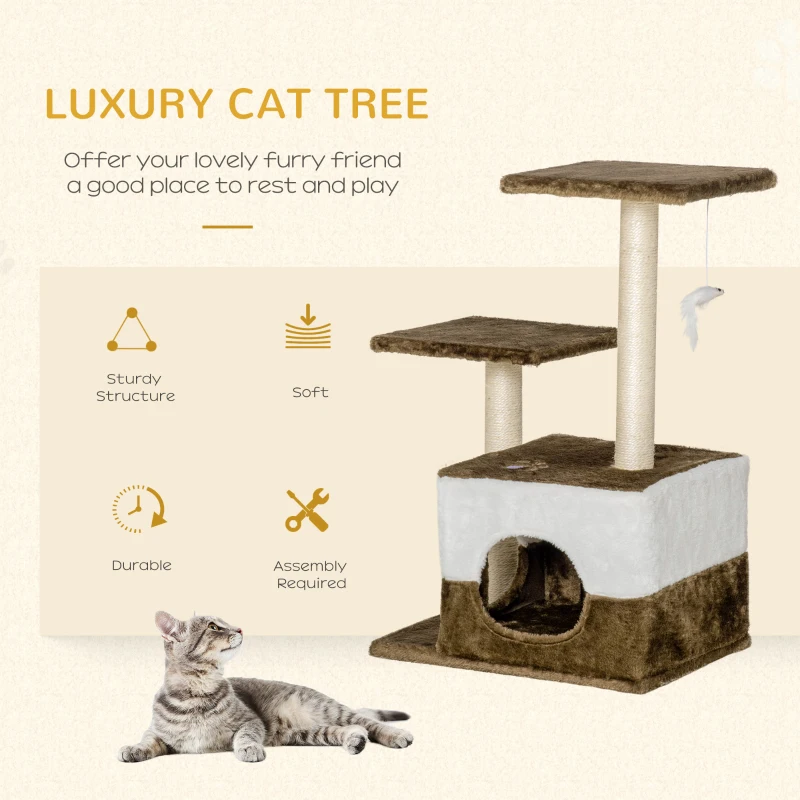 PawHut Indoor Cat Tree Tower Kitten House Scratching Posts Brown