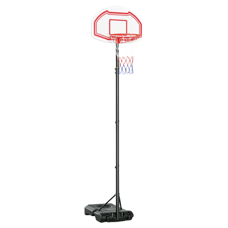 HOMCOM Panier de basket extérieur avec poteau panneau, base de lestage sur roulettes hauteur réglable 2,1-2,6 m (panier) - noir blanc et rouge