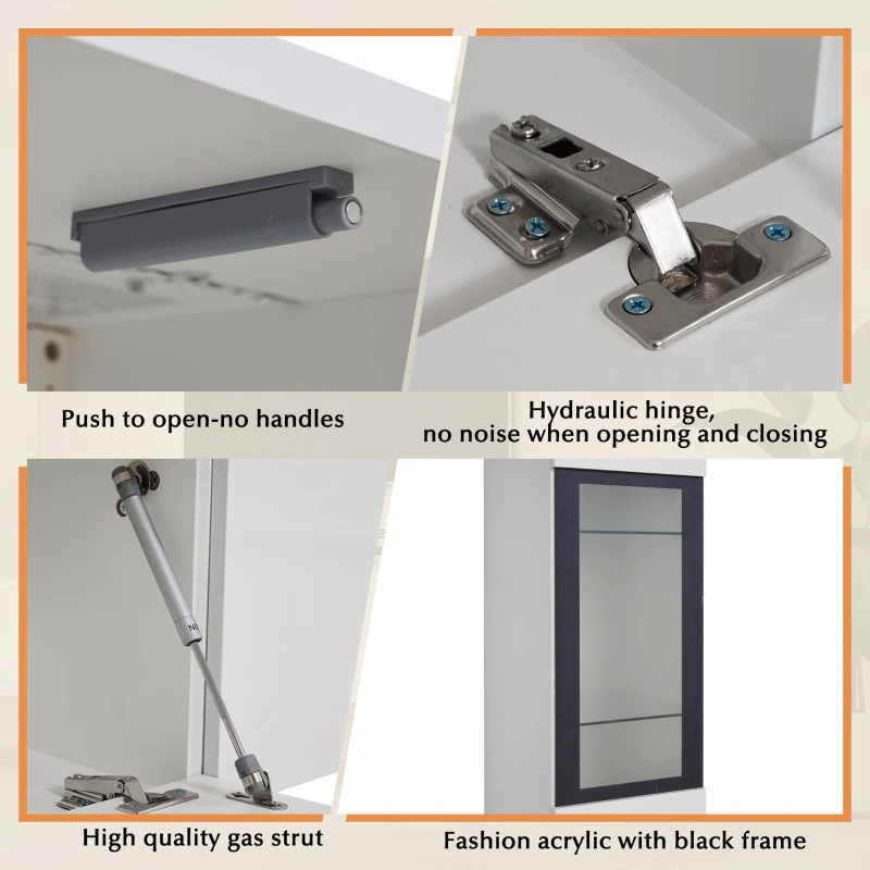 High Gloss TV Wall Unit Set with LED Lighting, Handleless Design, Includes TV Cabinet, Display Cabinet, Hanging Shelf, 457L x 84W x 76H cm, White