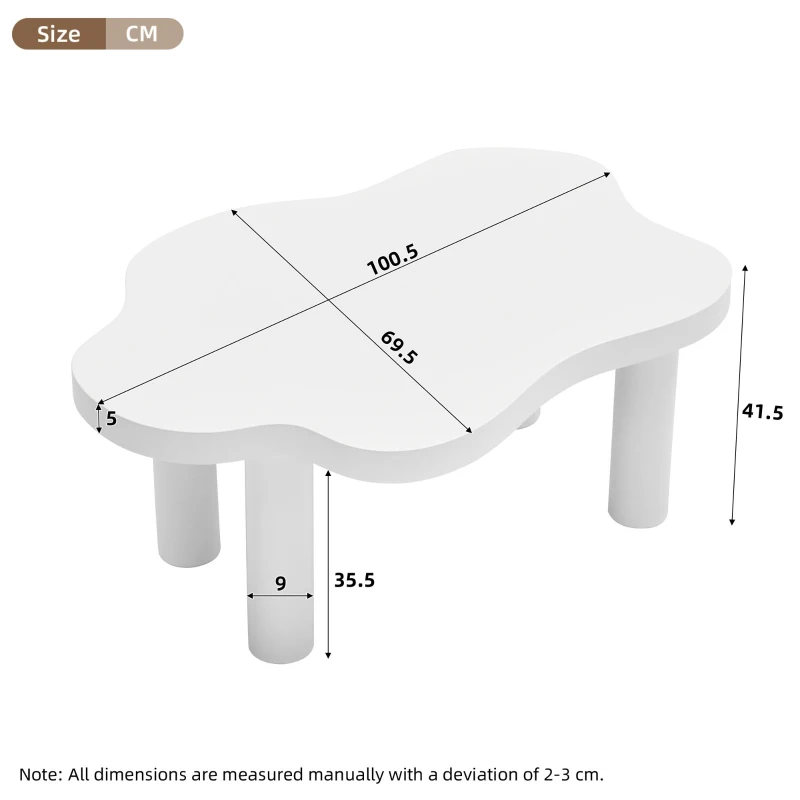 Cloud Shaped Coffee Table with Robust Construction, Modern Design with Rounded Corners, Easy Assembly, 100.5L x 69.5W x 41.5H cm, White
