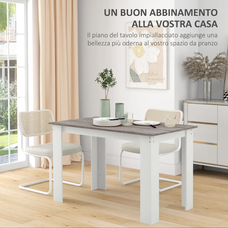 HOMCOM Tavolo da Pranzo Moderno in Legno per 4-6 Persone, 120x69x75cm, Grigio e Bianco