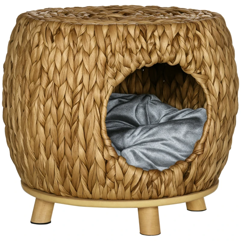 PawHut Wicker Cat Bed Cat House Stool with Washable Cushion, 44 x 43 x 41cm