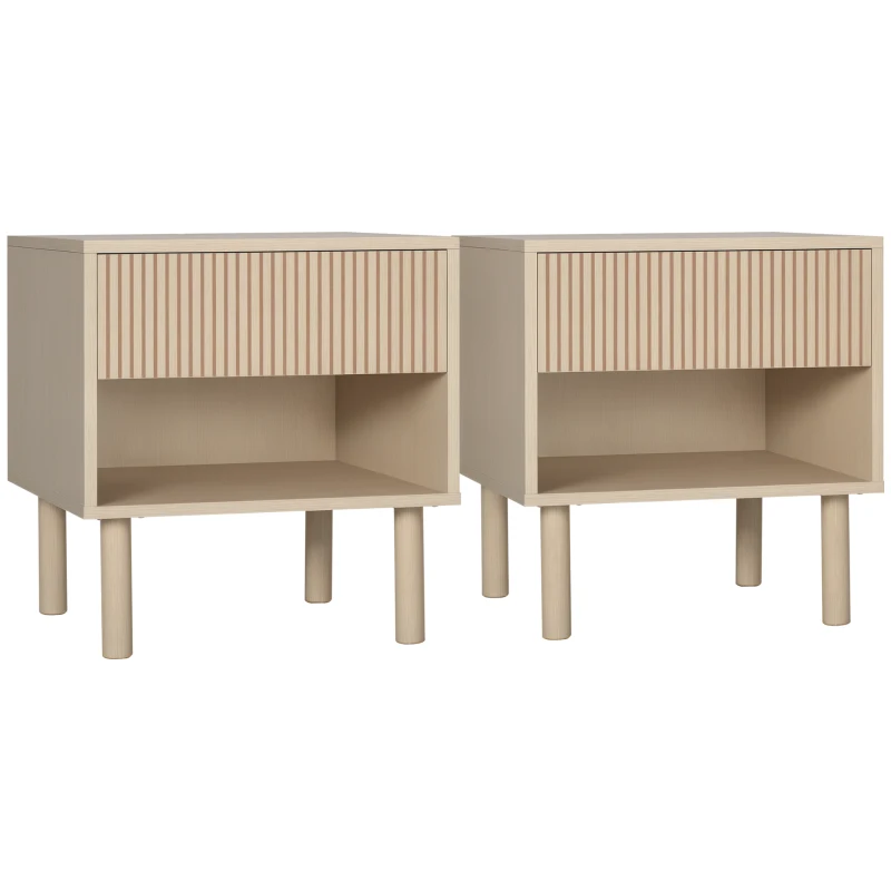 HOMCOM Lot de 2 tables de chevet table de nuit avec tiroirs et niches, style moderne, dim. 47 x 47 x 50 cm, bois naturel