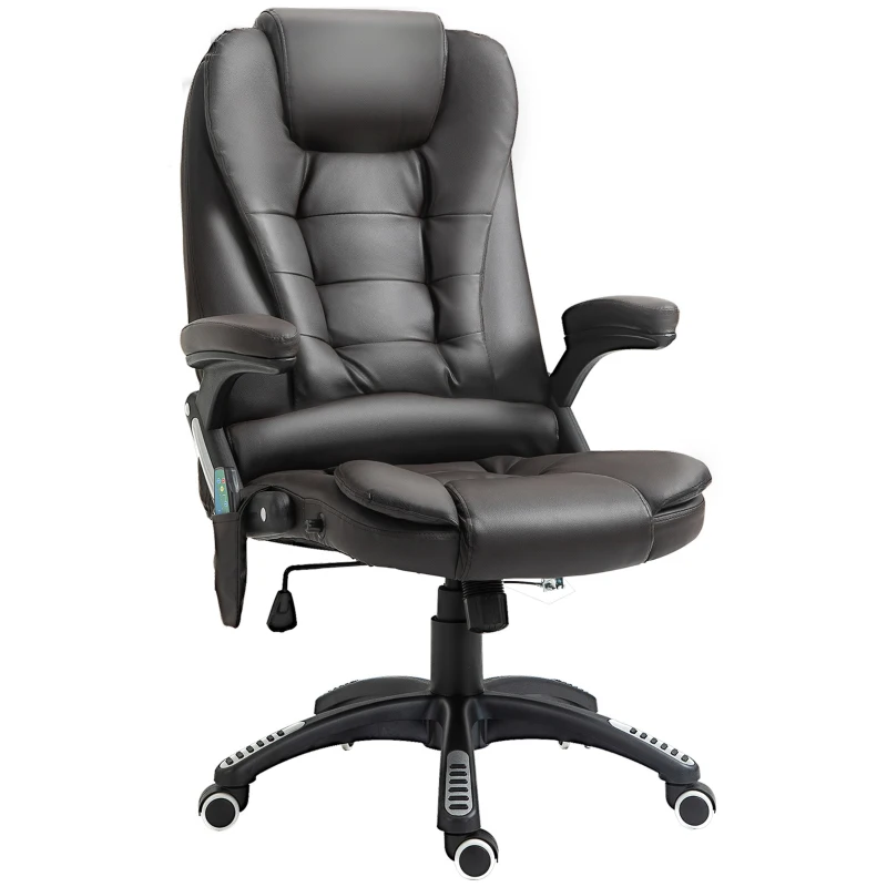 HOMCOM Executive Office Chair with Vibration Massage and Heat, High Back, PU Leather Massage Office Chair, Brown