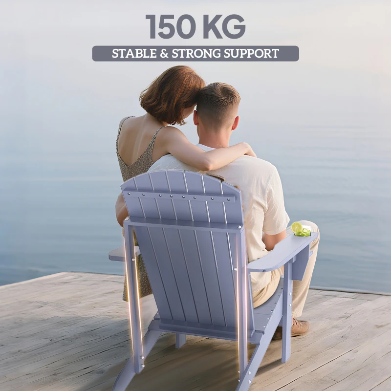 Outsunny Adirondack tuinstoel ligbank voor buiten tuinmeubel balkonstoel massief hout grijs