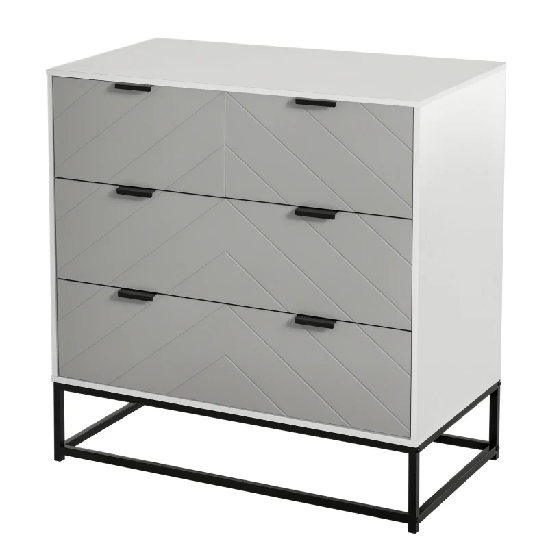 HOMCOM Cómoda de Noche Moderno Cajonera con 4 Cajones y Base Elevada para Dormitorio Salón 80x40x79 cm Blanco y Gris